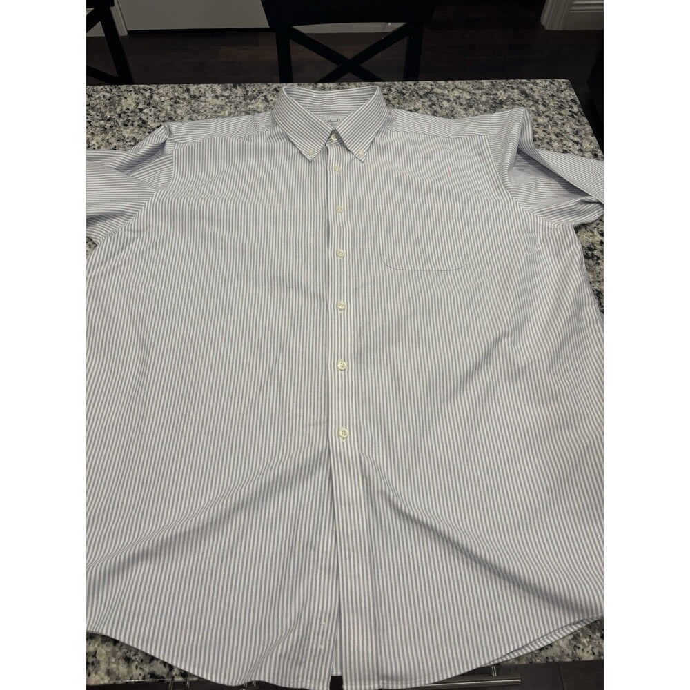 LL Bean Oxford Button Down Shirt University Blue Stripe 209411 Mens 17 1/2 X 3
